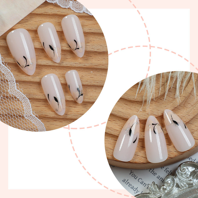Decorative Press-On Nail Set with Artistic Floral Design Bowlift