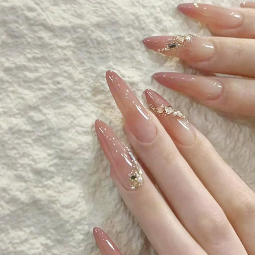 Artificial nail set with elegant ombre effect and glamorous embellishments Bowlift