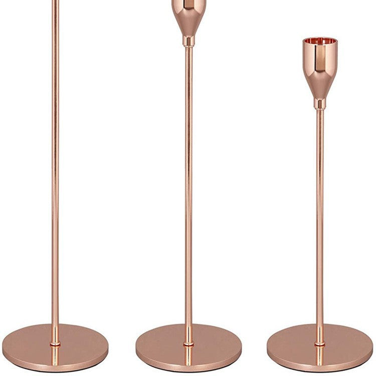 Modern Minimalist Taper Candle Holder Set with Polished Metal Finish Bowlift