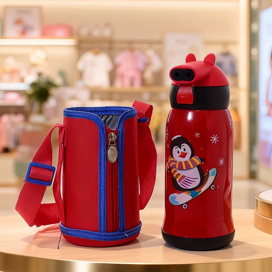 Women's Insulated Water Bottle with Practical Carry Strap and Animal Design Bowlift