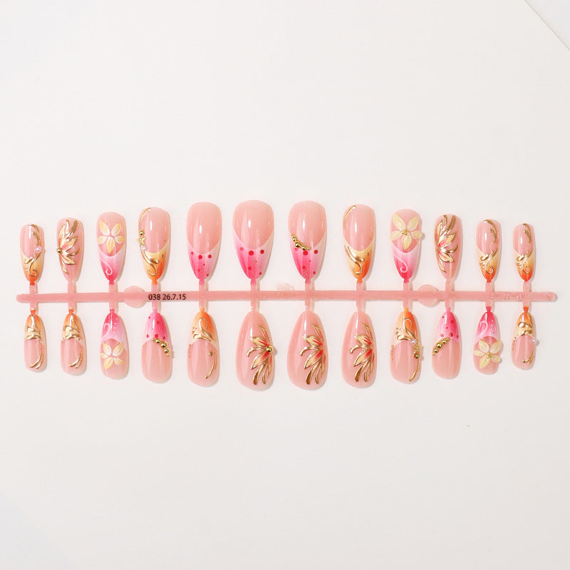 Premium Floral Design Press-On Nail Set Bowlift