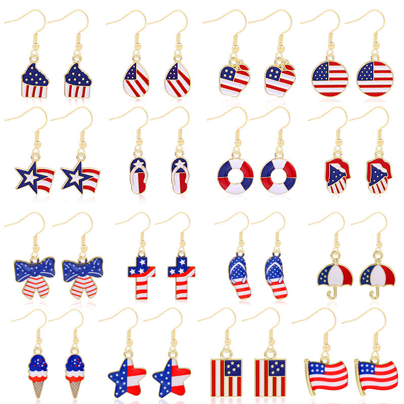 Women's lightweight star earrings with enamel flag design and fishhook Bowlift