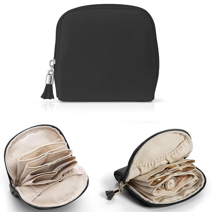 Cosmetic organizer with structured interior and elegant tassel Bowlift