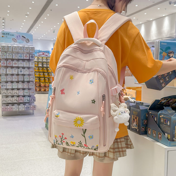 Embroidered Floral Design Backpack Bowlift