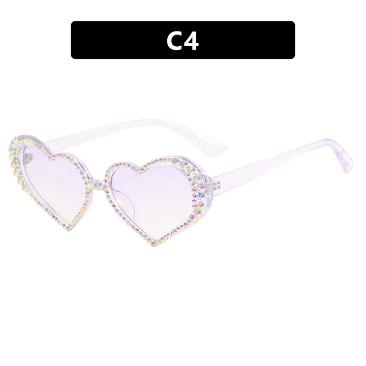 Women's Heart-Shaped Sunglasses with Rhinestone-Embellished Frame Bowlift