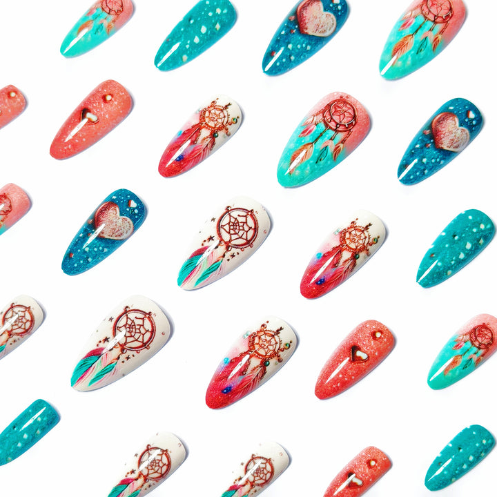 Artificial nails with intricate dreamcatcher design Bowlift