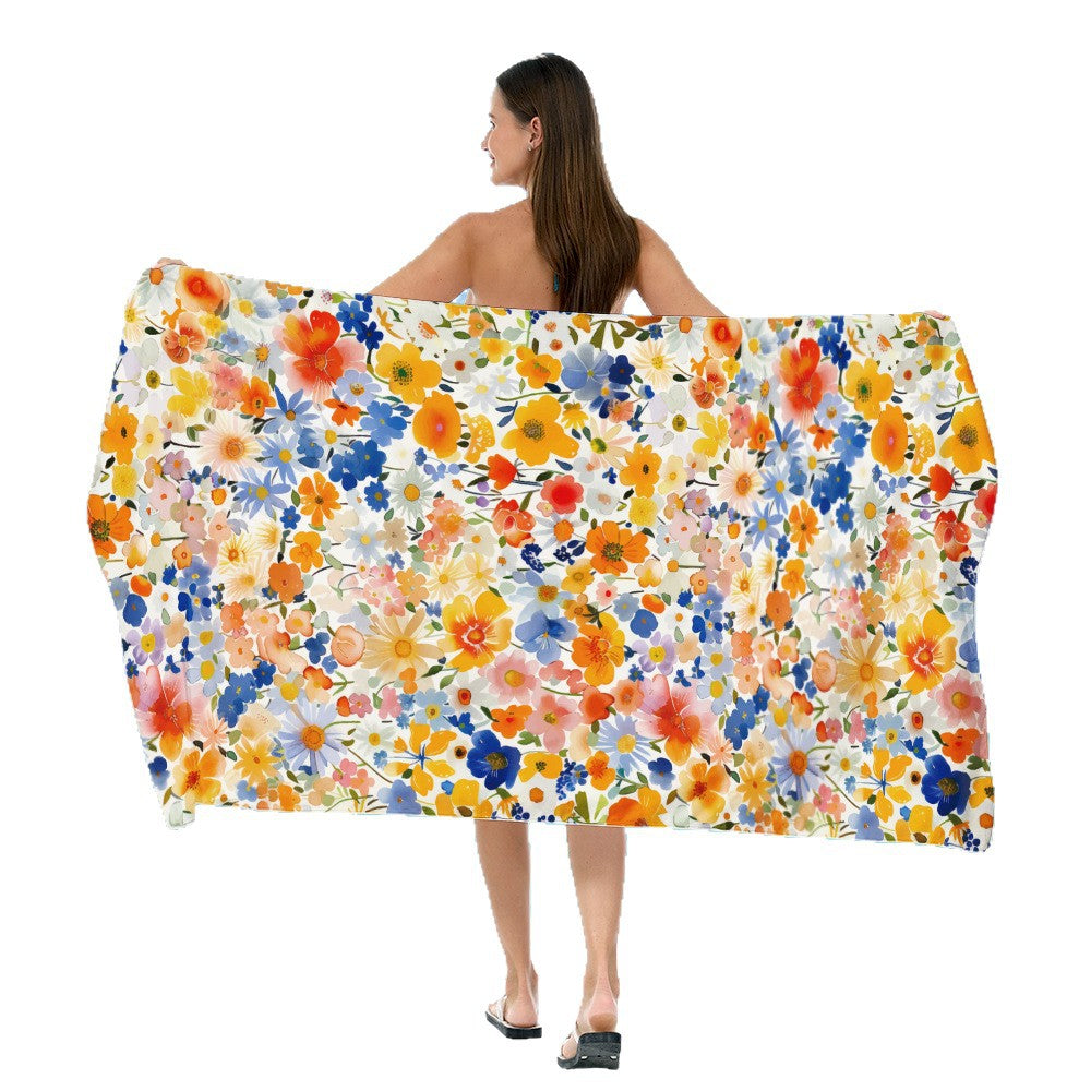 Beach towel with elegant floral watercolor design Bowlift