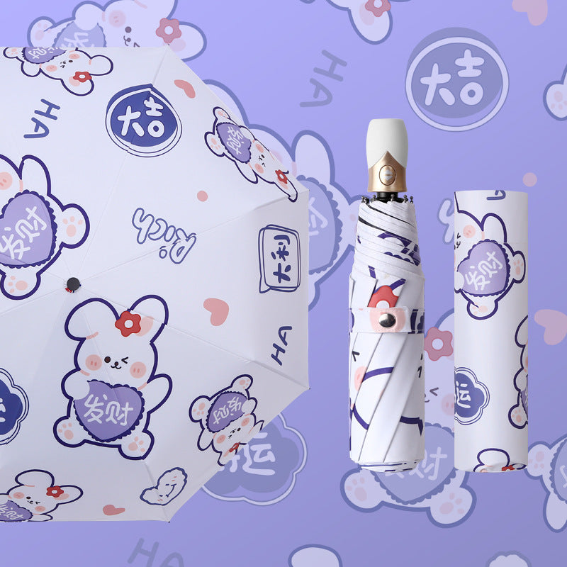 Ladies Folding Umbrella with Cute Animal Design Bowlift