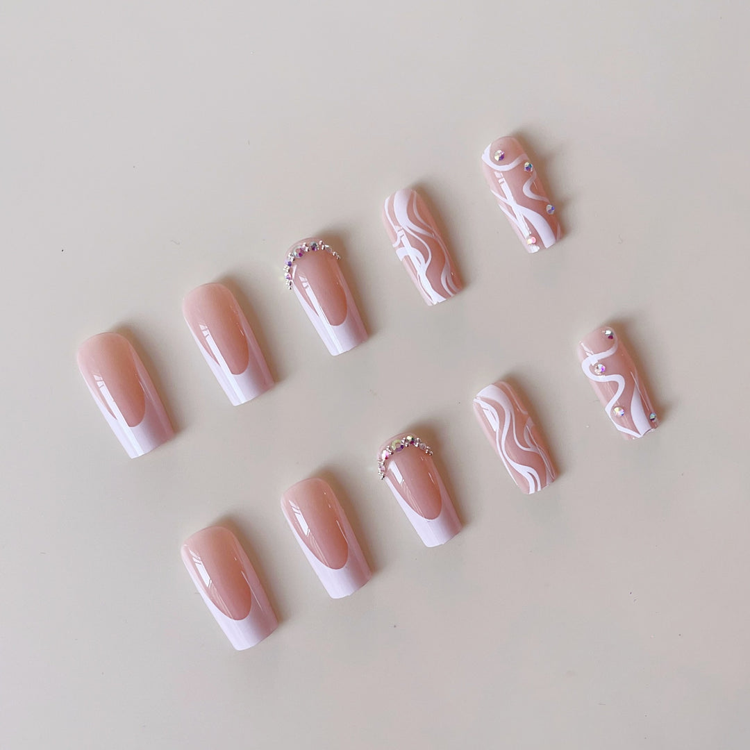 Artificial nail set with elegant French design and creative accents Bowlift