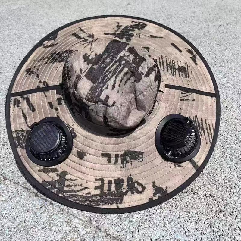 Ventilated outdoor fishing hat with two rechargeable fans, waterproof material and adjustable chin strap Bowlift