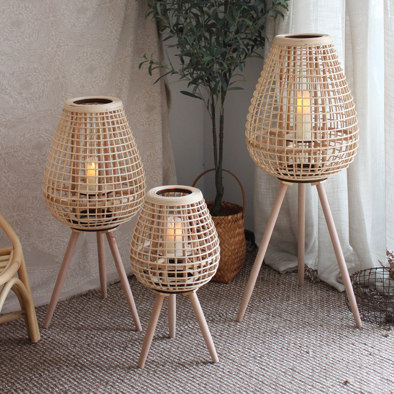 Decorative Rattan Lantern with Carry Handle Bowlift
