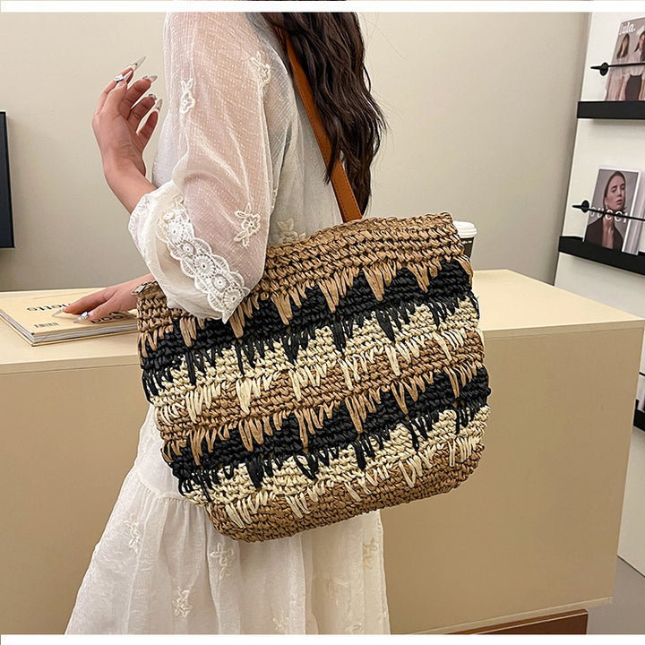 Braided beach bag with leather handles Bowlift