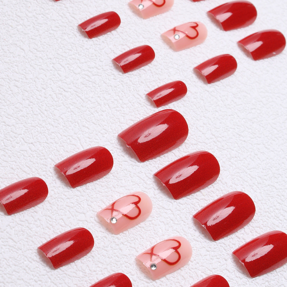 Romantic Heart-Embellished Press-On Nails Bowlift