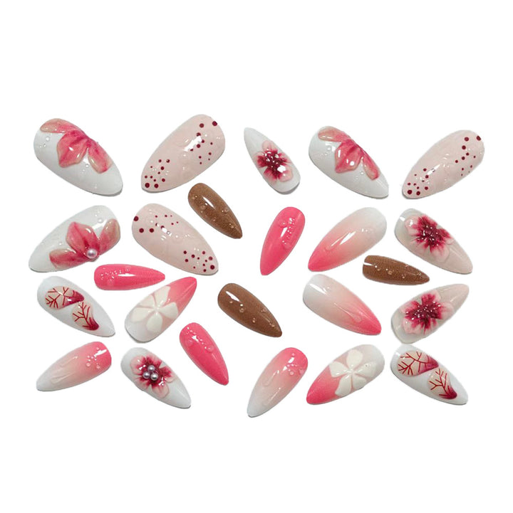 Artificial nails with floral 3D design and glitter effects Bowlift