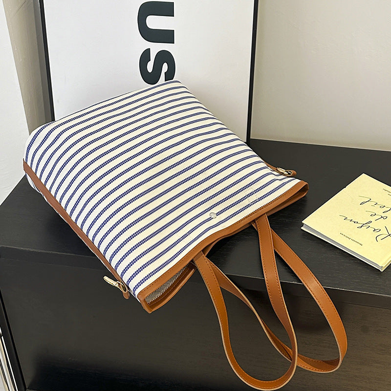 WoStriped Canvas Beach Tote Bag Bowlift