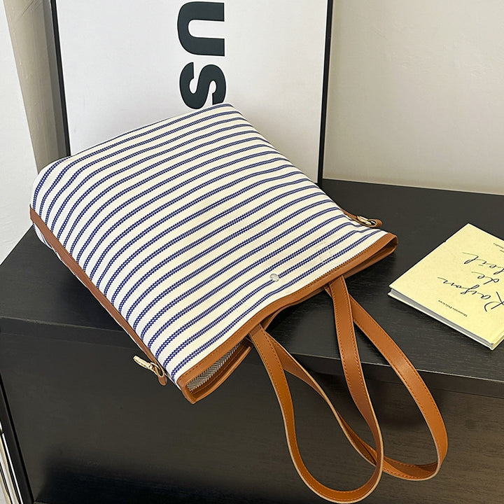 WoStriped Canvas Beach Tote Bag Bowlift