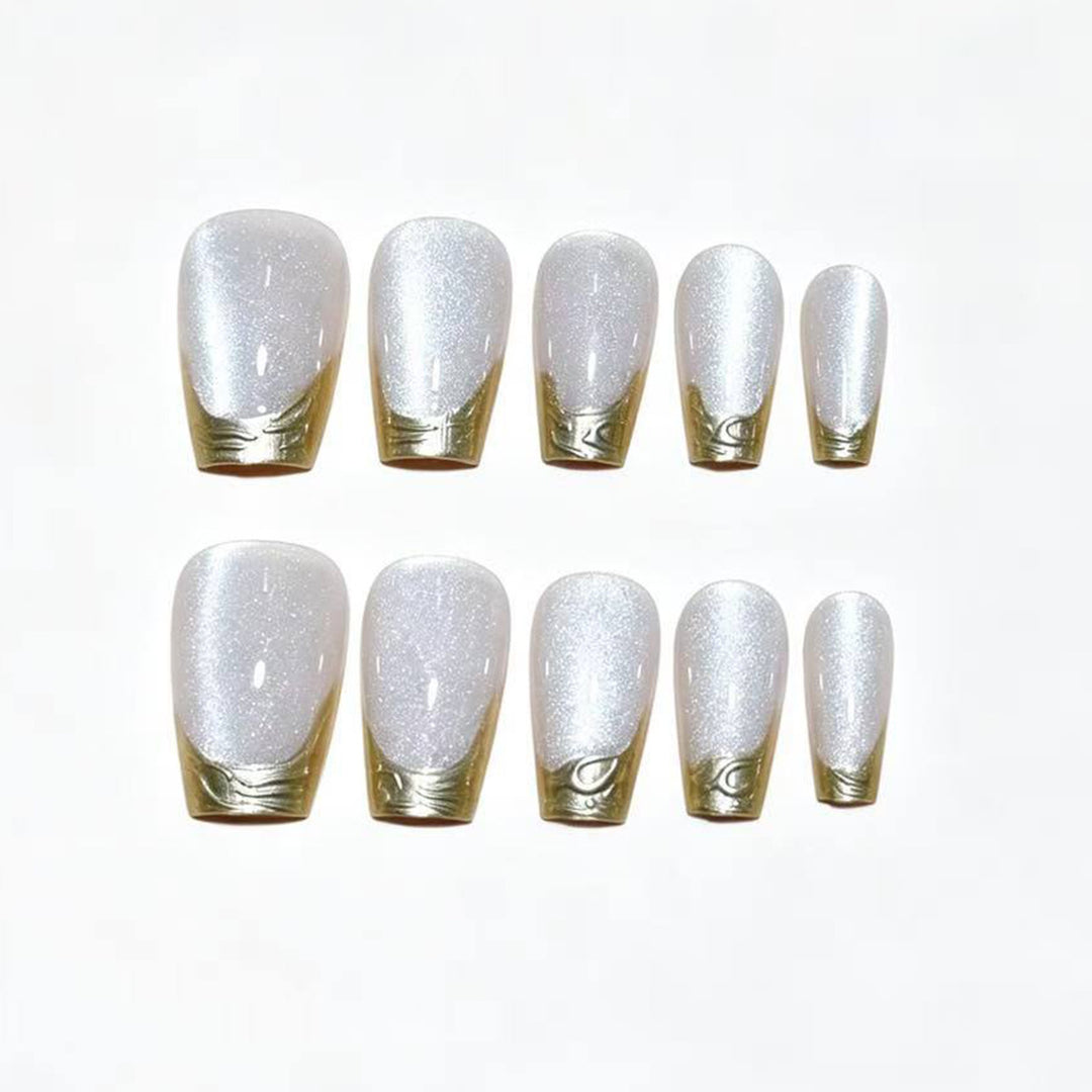 Elegant French Tip Press-On Nail Set Bowlift 1787380647
