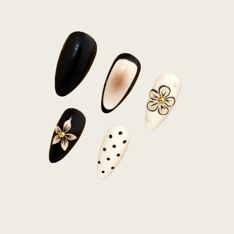 Creative artificial nails with elegant 3D flower accents Bowlift