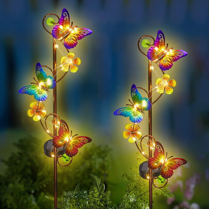 Solar LED Butterfly Garden Stake Decorative Metal Yard Ornament Bowlift