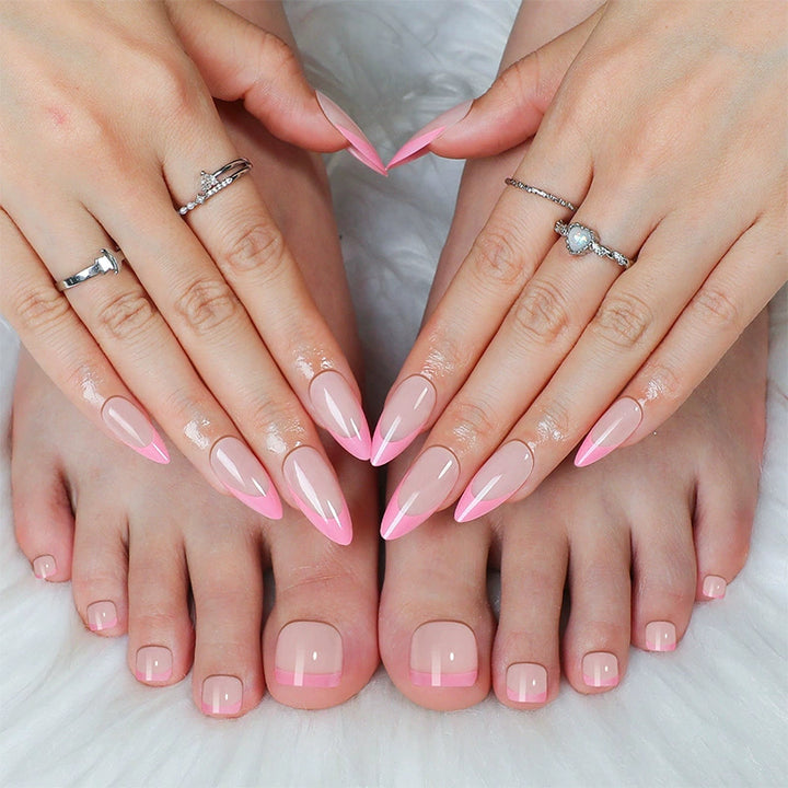 Stylish Press-On Nail Set with Elegant French Tip Design Bowlift