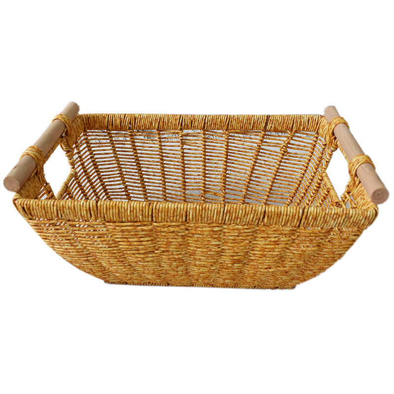 Handwoven Storage Basket with Wooden Handles Bowlift