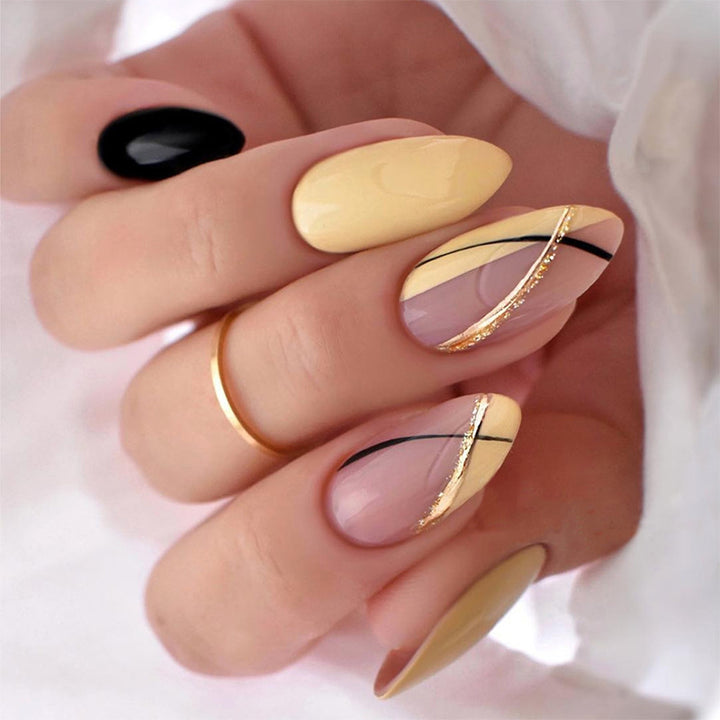 Acrylic Nail Set with Creative Gradient and Elegant Lines Bowlift