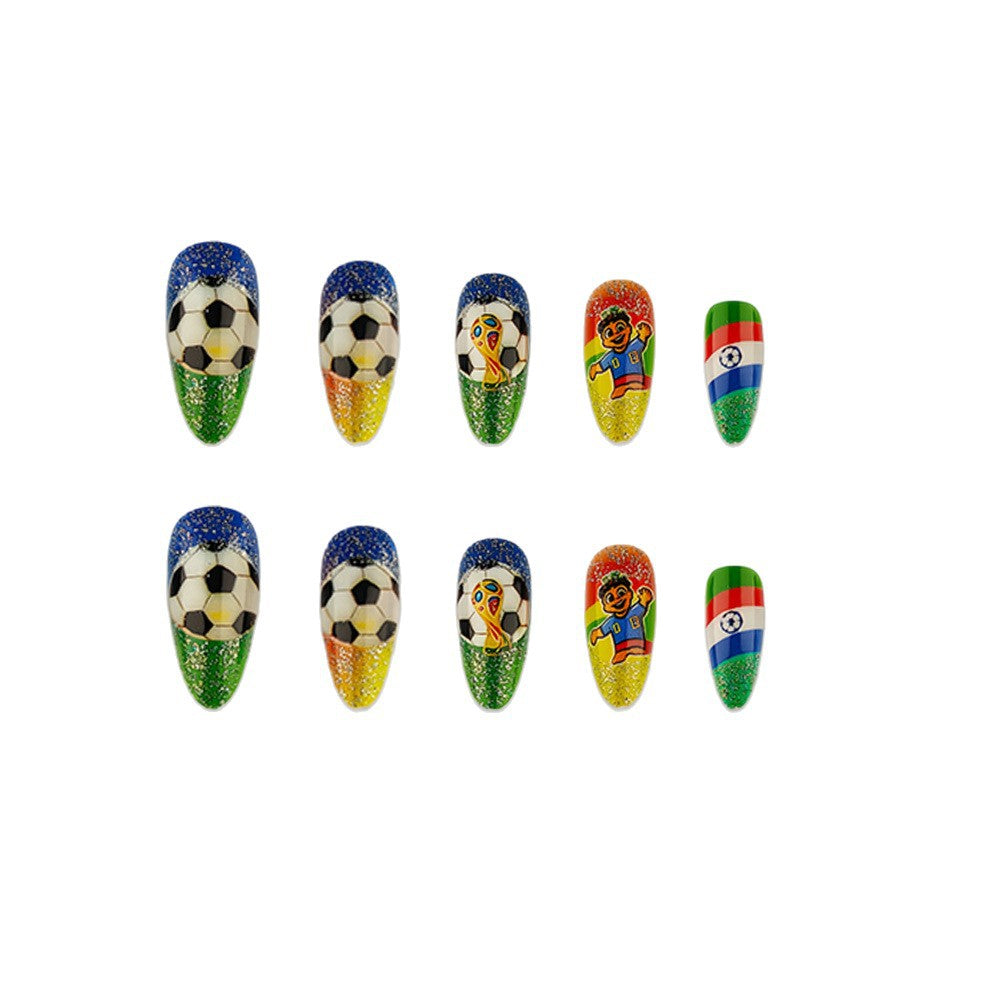 Artificial nails with football motif and glitter accents Bowlift