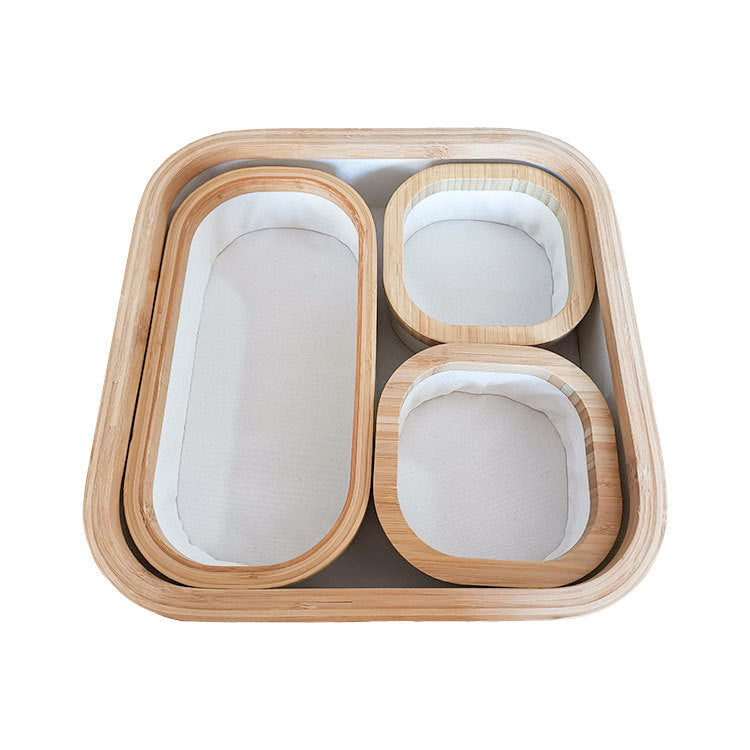 Storage basket set with bamboo frame and fabric inserts Bowlift