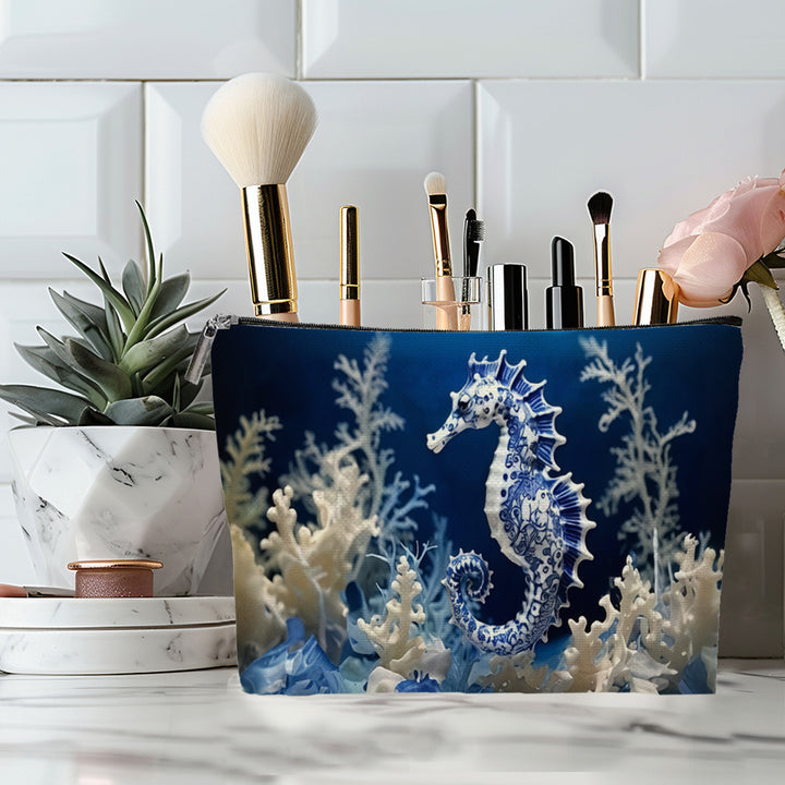Embroidered Owl Textured Makeup Pouch With Zipper And Water-Resistant Lining