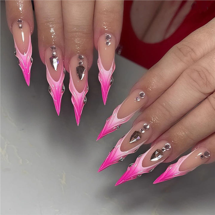 Stiletto Press-On Nail Extensions with Rhinestone Accents Bowlift