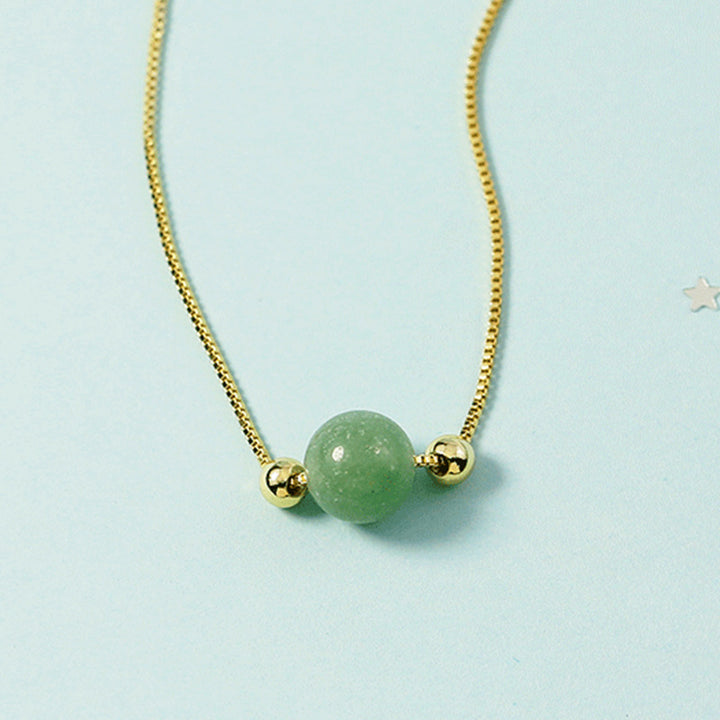 Minimalist Plated Box Chain Necklace with Natural Jade Bead Bowlift