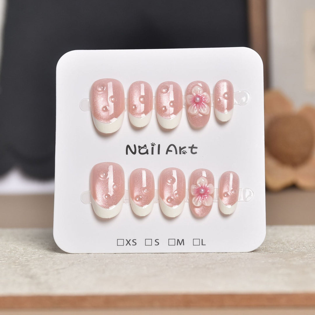 Decorative Press-On Nail Extensions with Floral Accents Bowlift