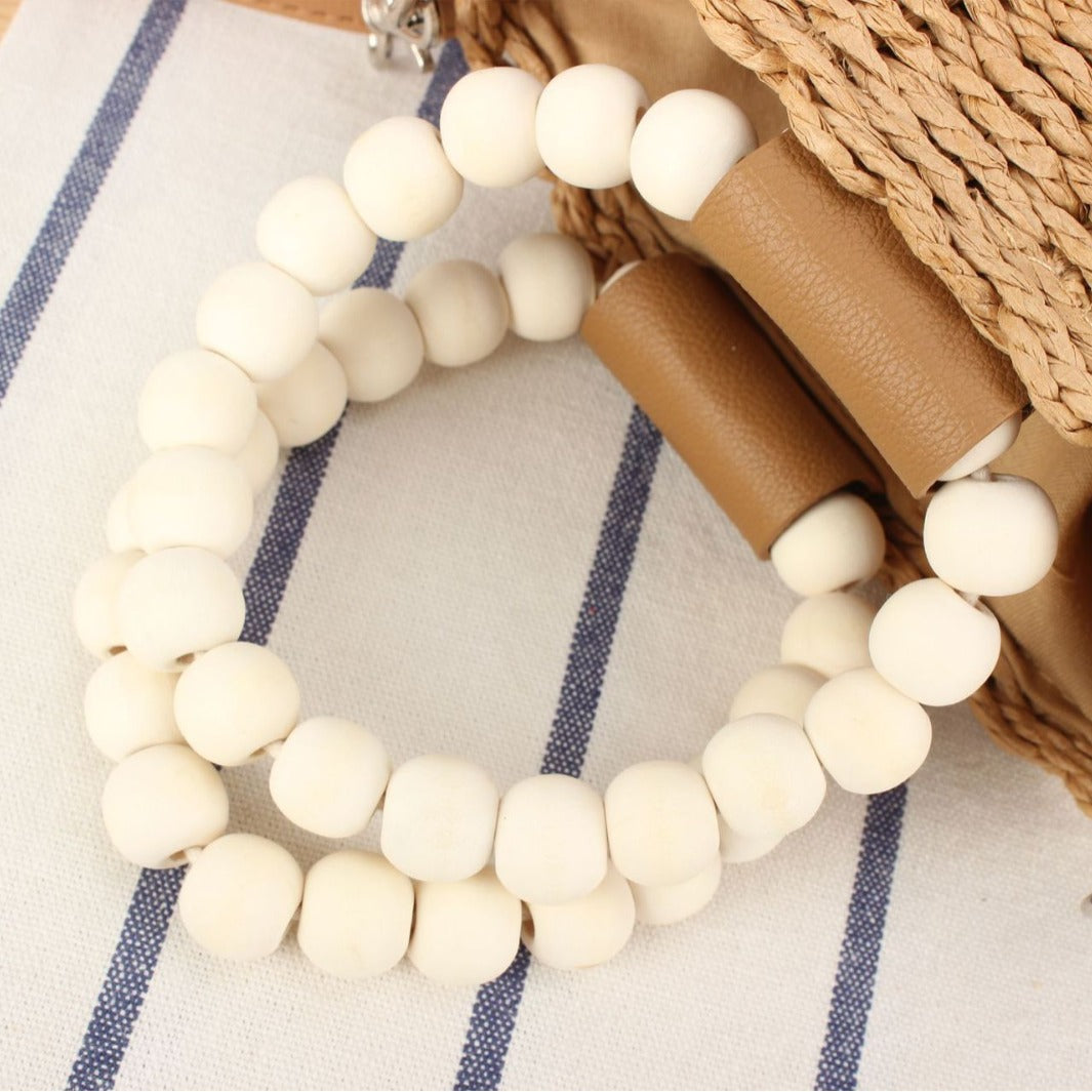 Handbag Made of Woven Natural Material with Decorative Wooden Handle Bowlift