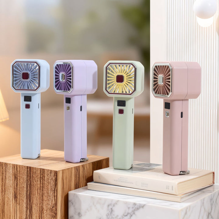 Women's Portable Handheld Fan with LCD Display and USB Charging Function Bowlift
