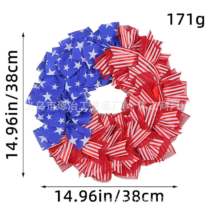 Unisex decorative country house door wreath with overlapping wooden stars and multiple ribbon bows Bowlift
