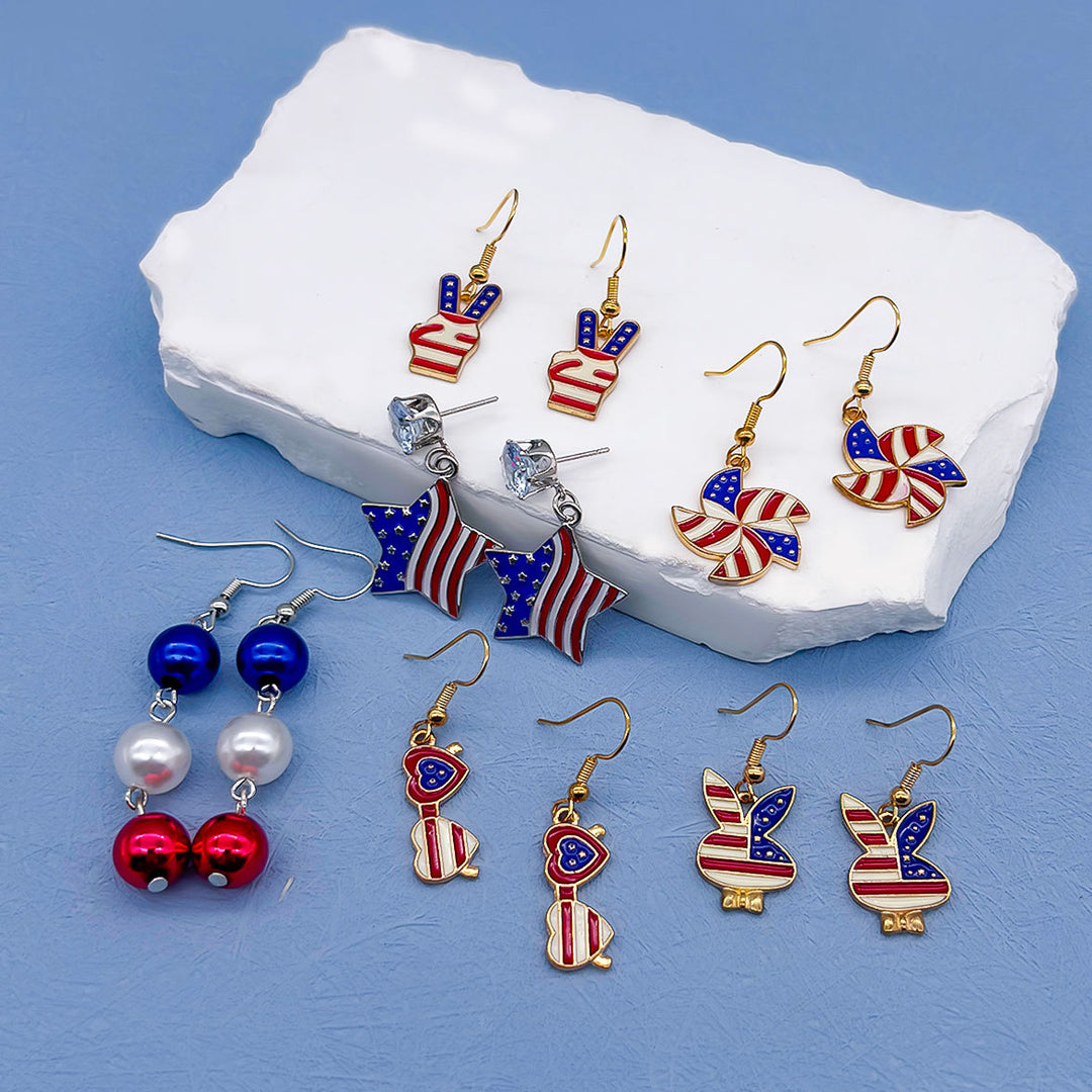 Women's nan long patriotic mesh tassel dangle earrings Bowlift