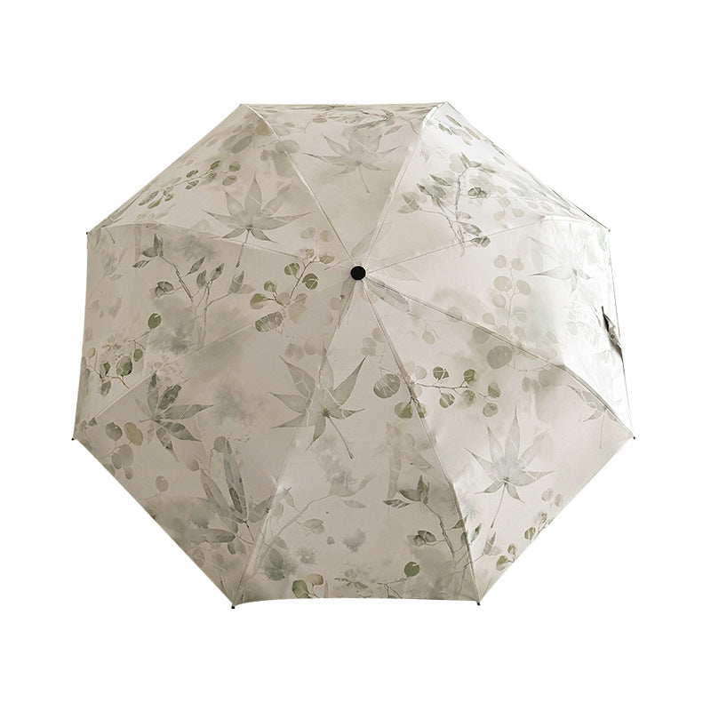 Women's Foldable Umbrella with Elegant Botanical Pattern Bowlift