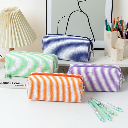 Striped Zippered Pencil Case Bag Bowlift