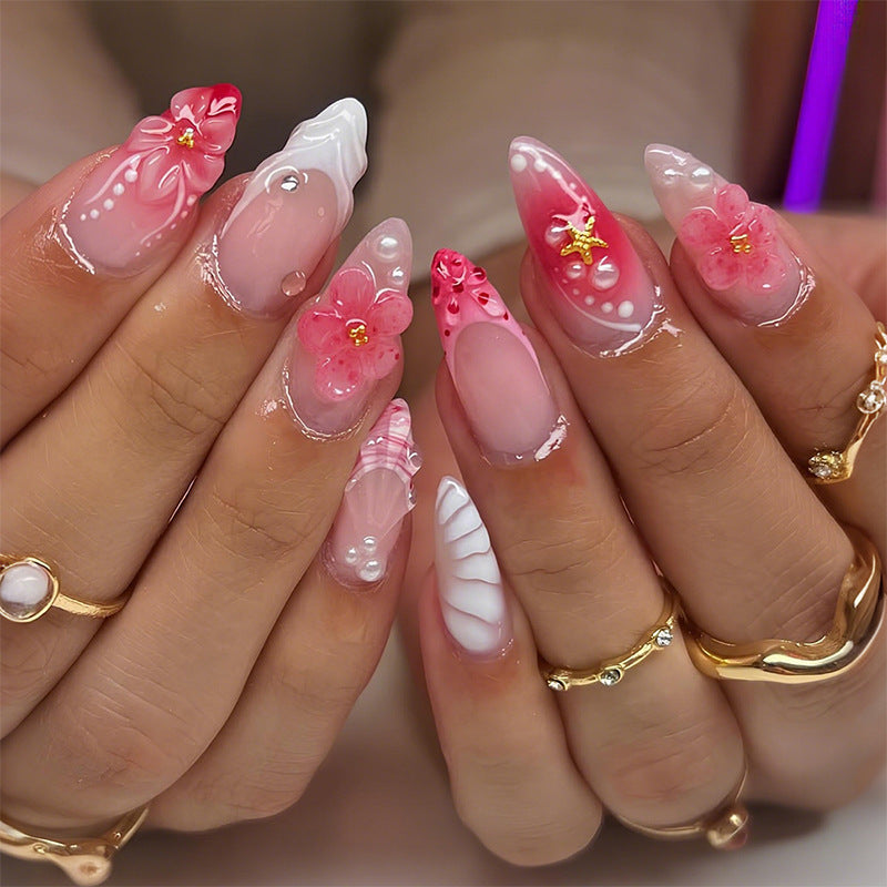 Elegant Floral Design Press-On Nail Set Bowlift
