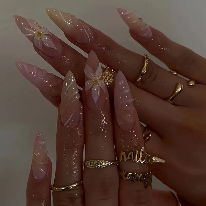 Artistic Floral 3D Nail Enhancements Bowlift
