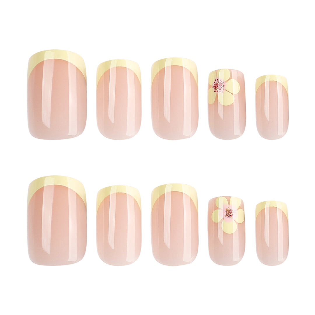 Artistic French-tip nails with floral decorations Bowlift