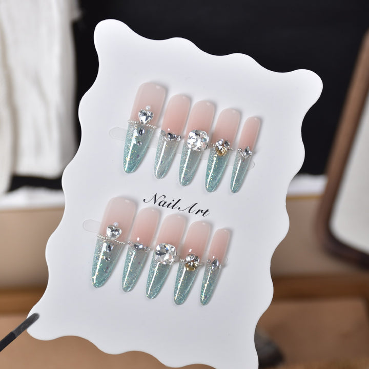 Glamorous Crystal-Embellished Stiletto Press-On Nail Extensions Bowlift