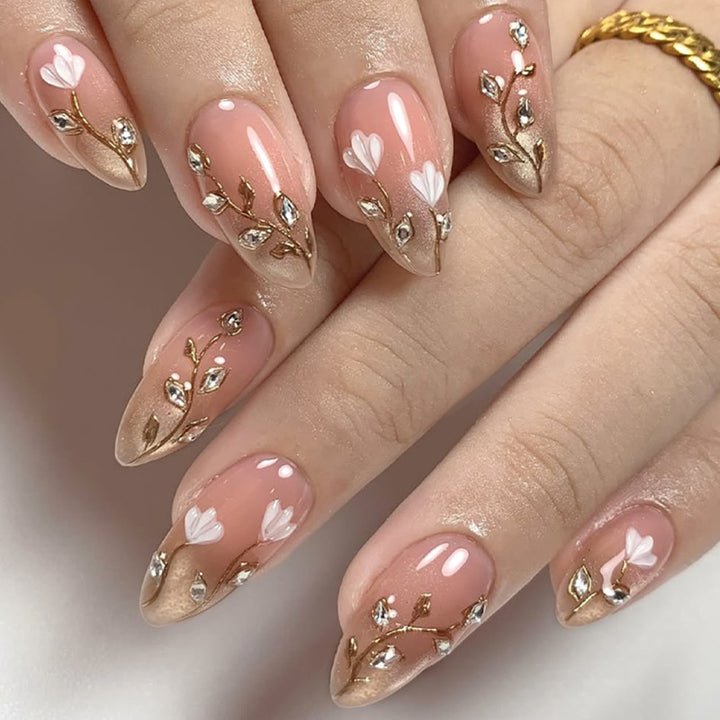 Premium Floral Press-On Nail Art Set Bowlift