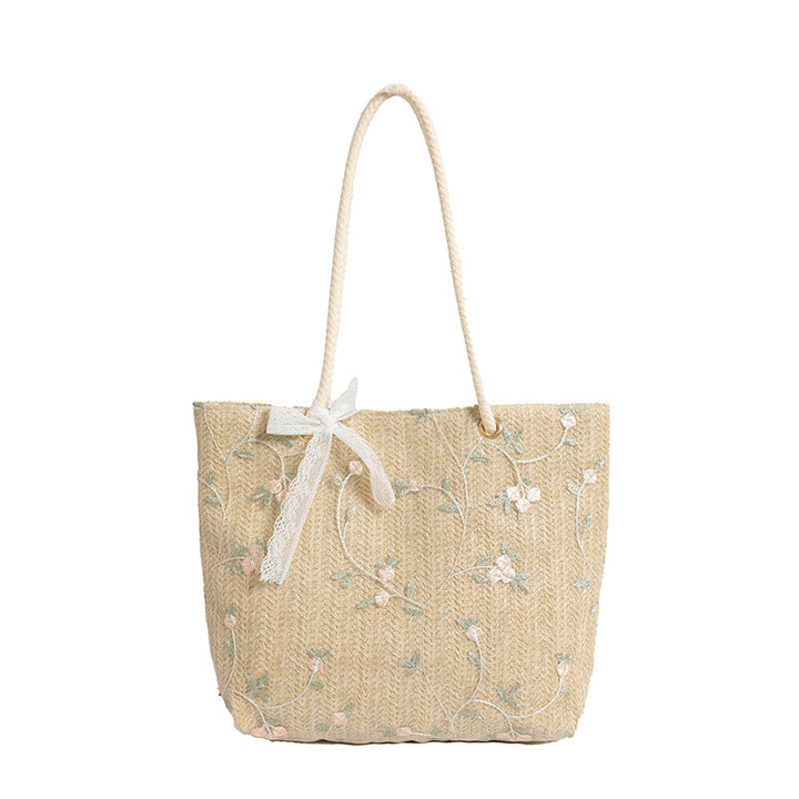 WoEmbroidered Straw Tote Bag Bowlift