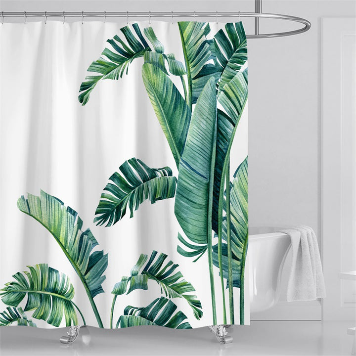 Tropical Leaf Print Shower Curtain Bowlift