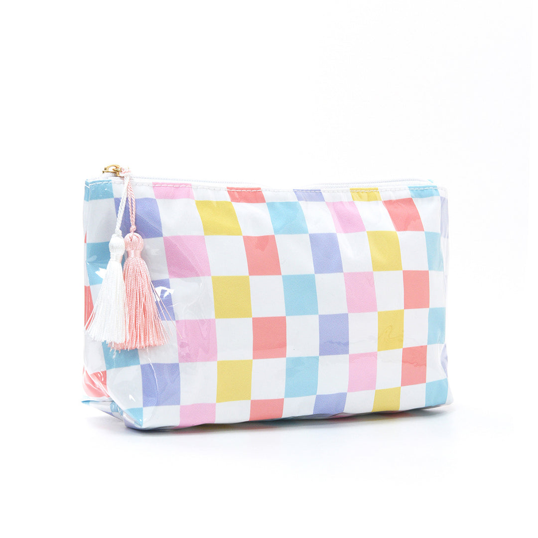 Cosmetic pouch with colorful check pattern Bowlift