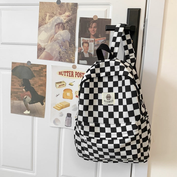 Stylish Checkerboard Pattern Backpack