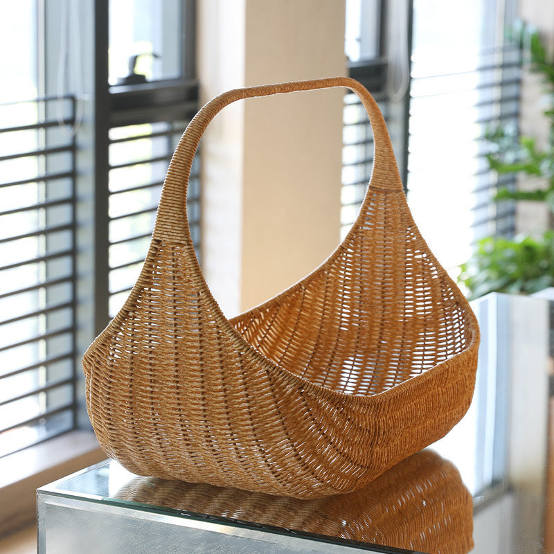Ladies Handcrafted Rattan Basket with Elegant Contour Bowlift