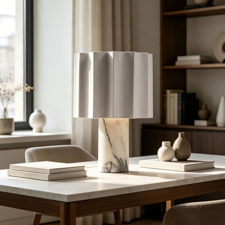 Elegant Marble and Wood Table Lamp