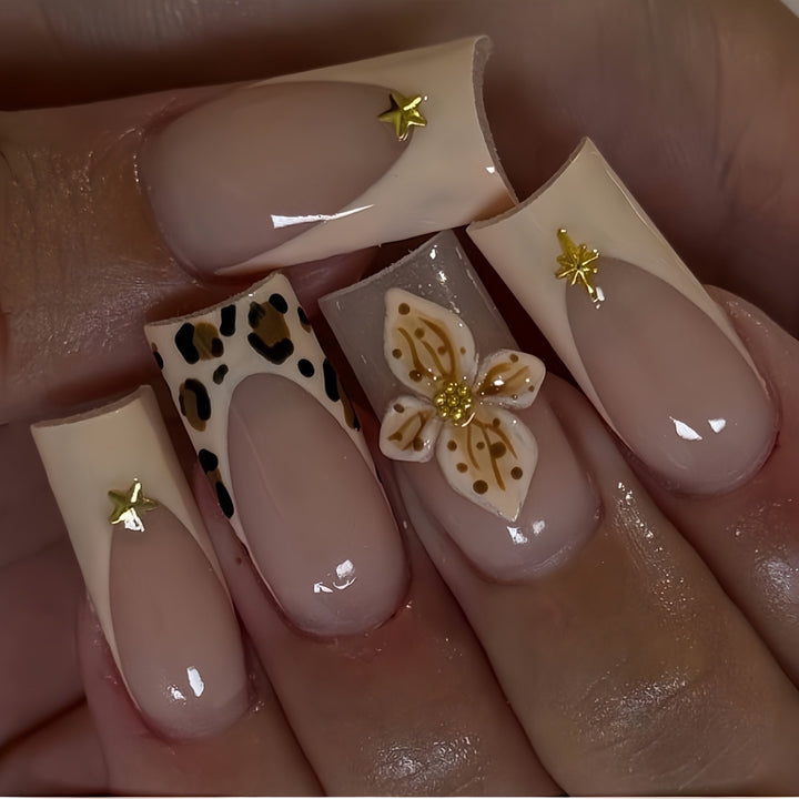 Artistic Floral and Animal Print Press-On Nail Art Bowlift